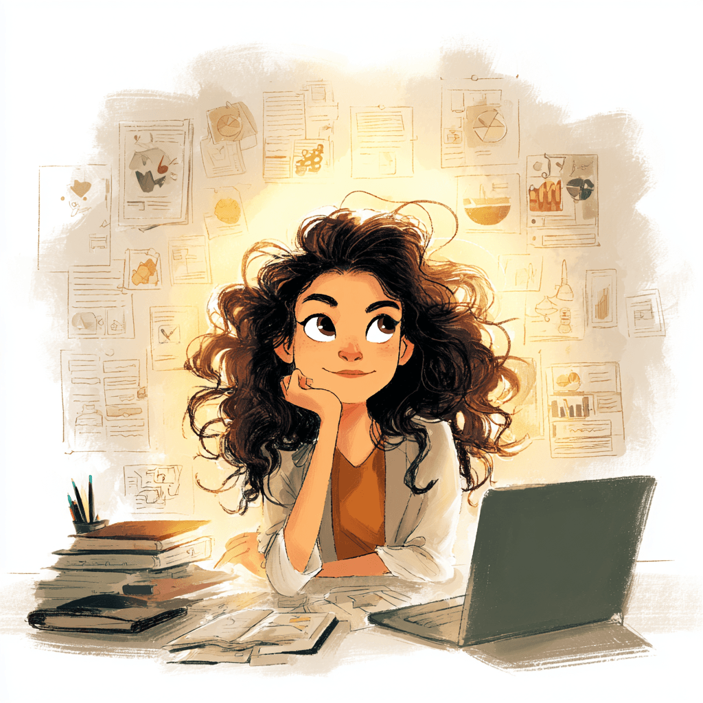 A med student smiling, surrounded by organized study materials